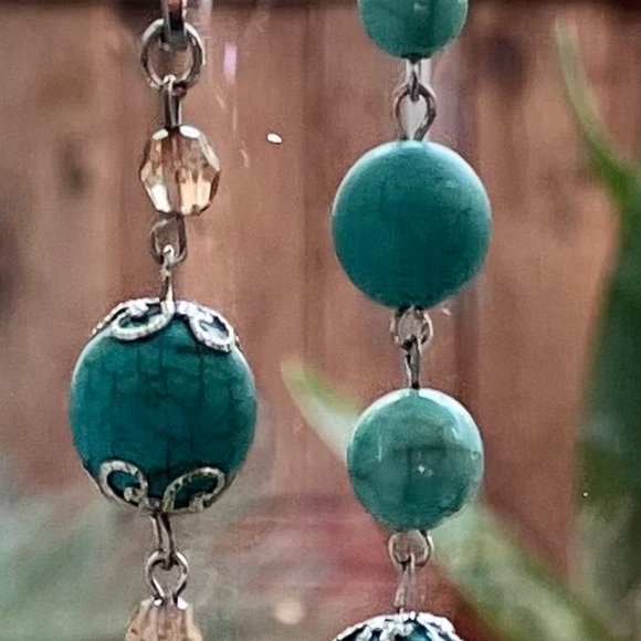 3 BOHO ITEMS Real Turquoise Drop earrings, Bracelet plus Beautiful Long Necklace - Picture 2 of 16